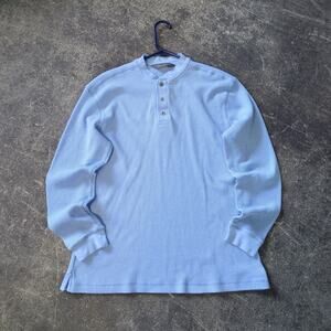 Taylor & Henry Henley Shirt Mens L Light Blue Long Sleeve